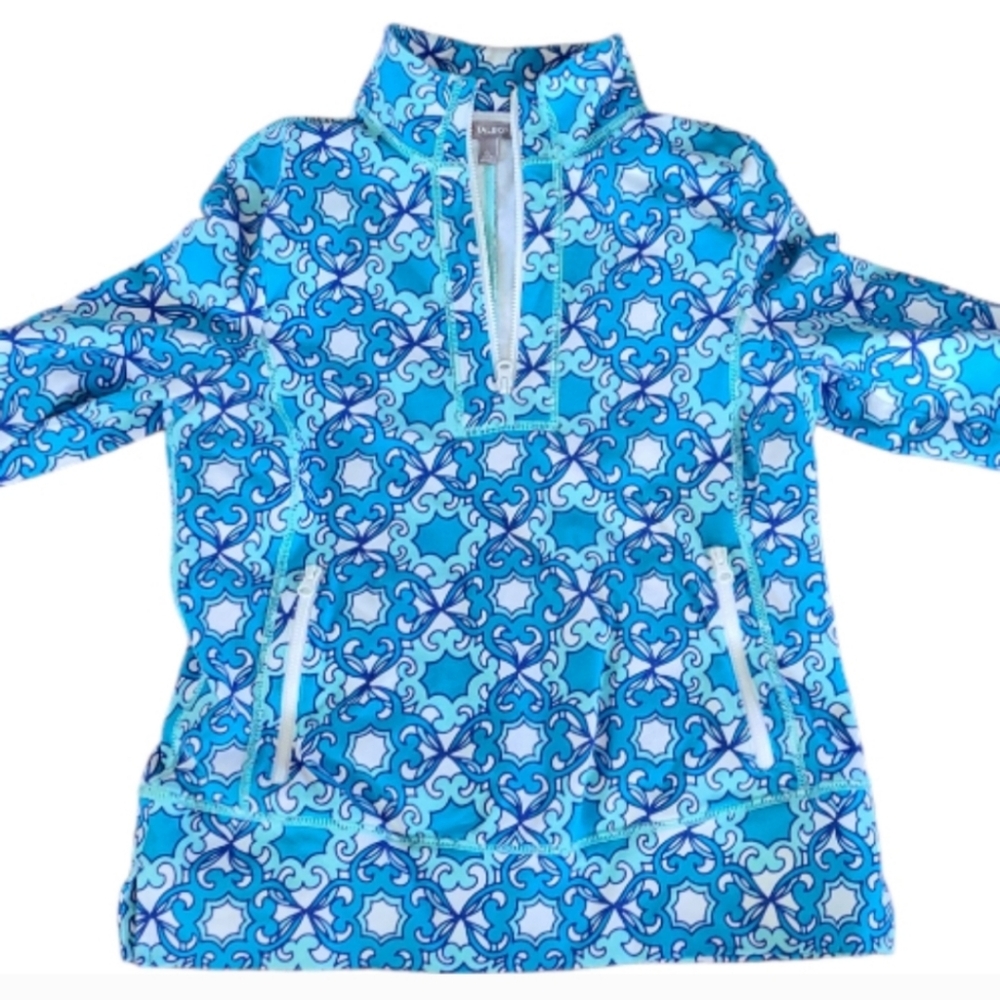 T‎ by Talbots Active Womens Half Zip pullover Geometric Blue Pattern Small